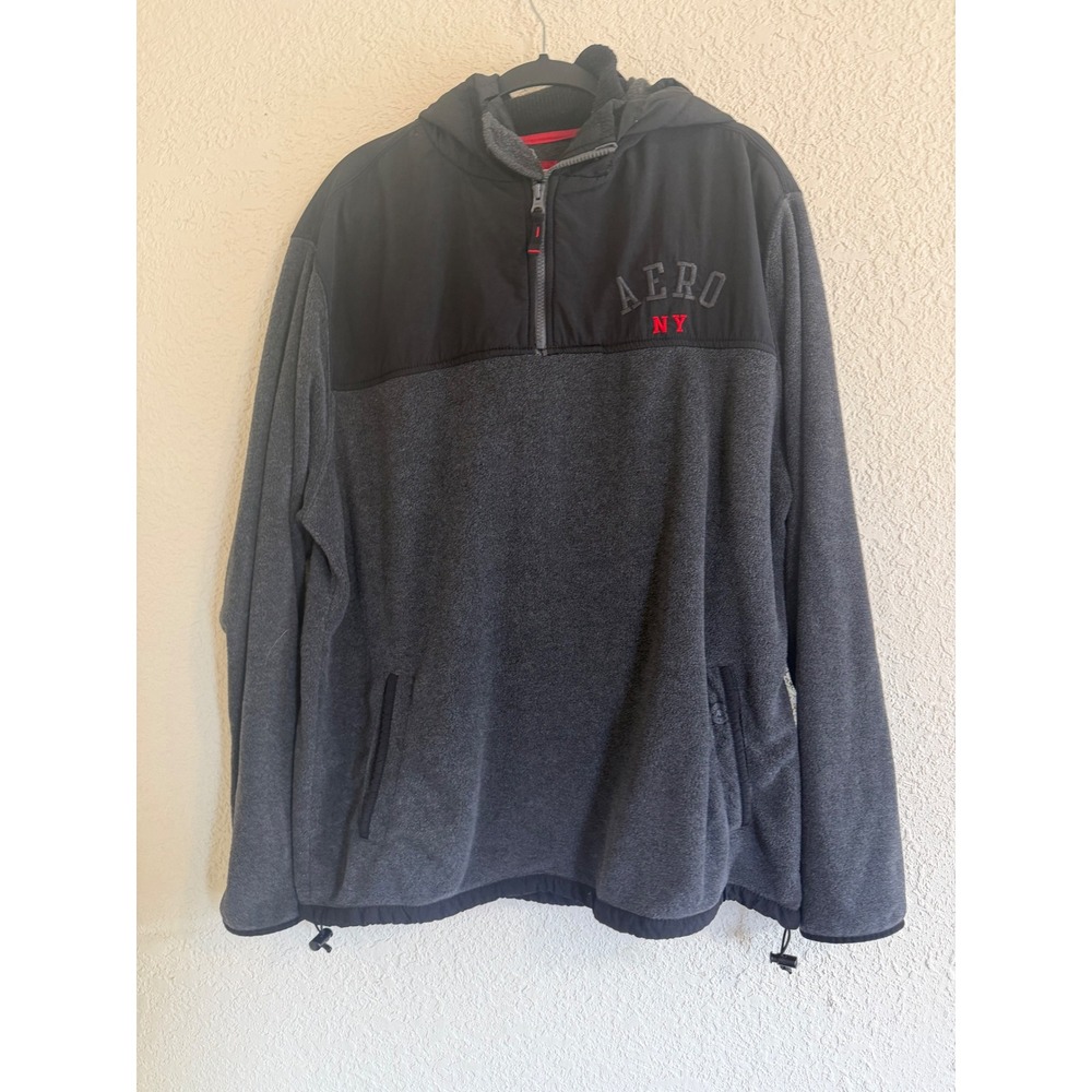 Aeropostale Mens XXL Quarter Zip Fleece Hoodie Colorblock Grey Black AERO NY - Picture 7 of 8